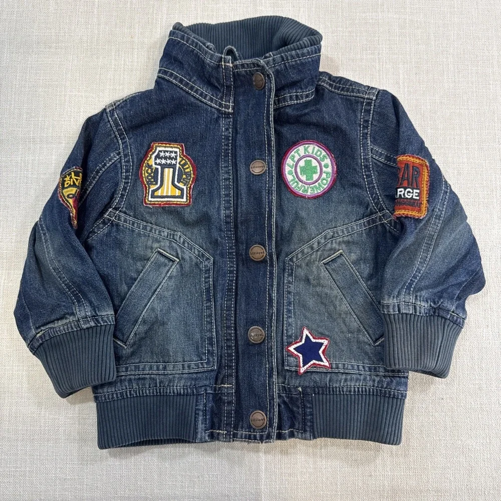 Liliput‎ Premium Boys Denim Jacket 9–12M Blue Patchwork Bomber Jean Coat